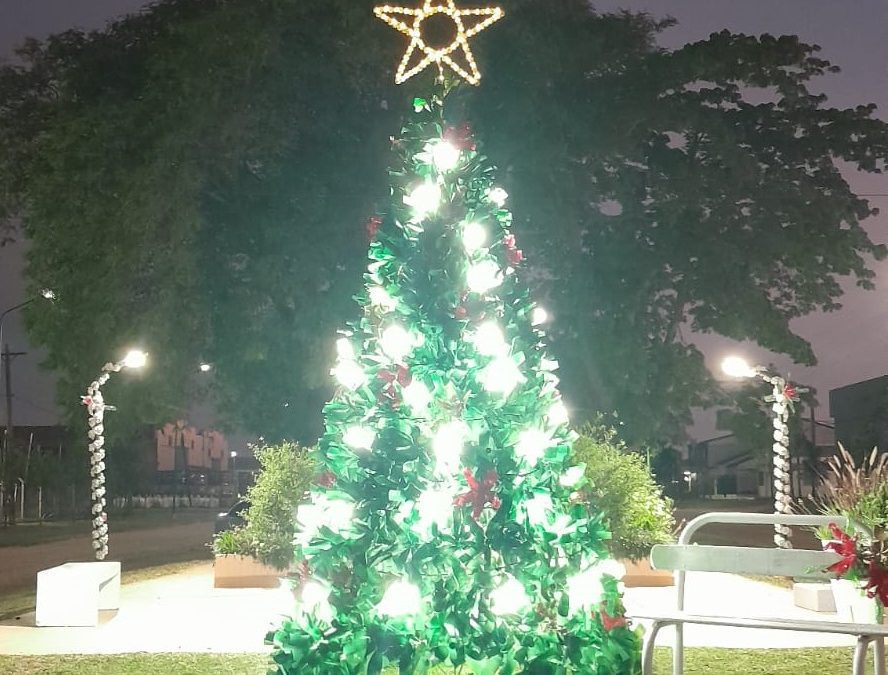 Con botellas y tapitas recicladas, personal municipal y vecinos de Villa del Rosario crearon un árbol de Navidad: Mirá cómo quedó