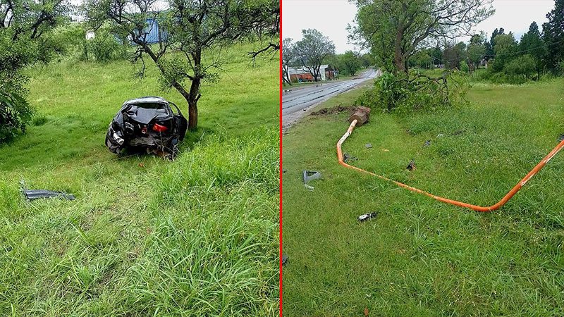 Destrozó el auto al chocar contra una columna de alumbrado y un árbol