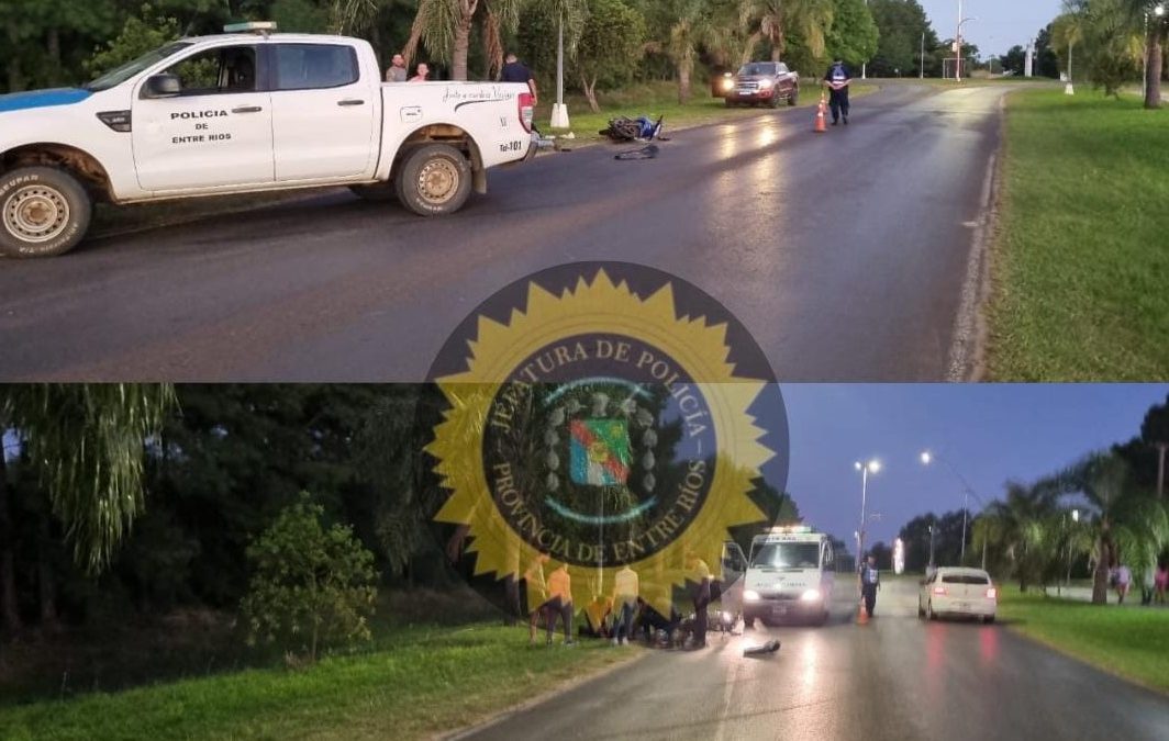 Motociclista chocó contra una columna de alumbrado a metros de la rotonda de acceso a Santa Ana