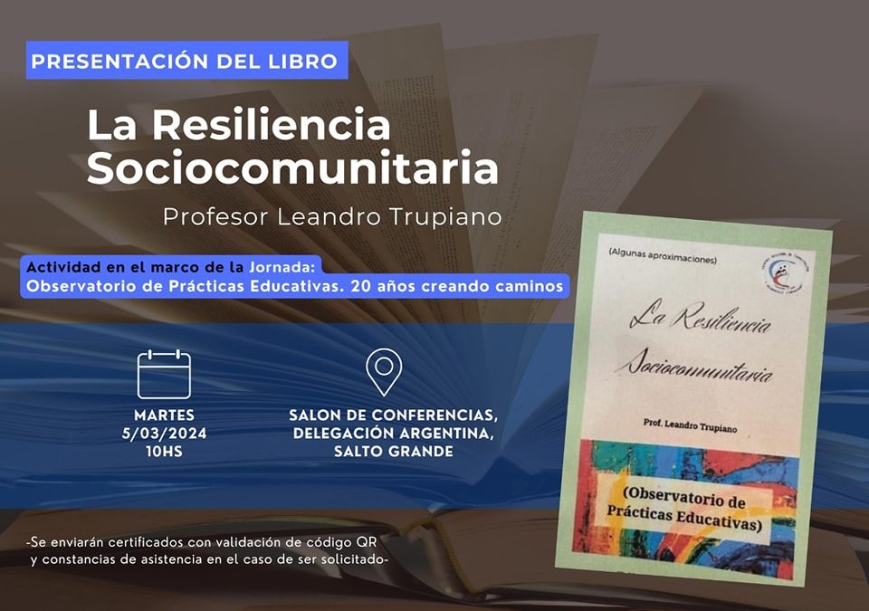 El Municipio de Santa Ana invita a para participar de la presentación del libro «La Resiliencia Sociocomunitaria»