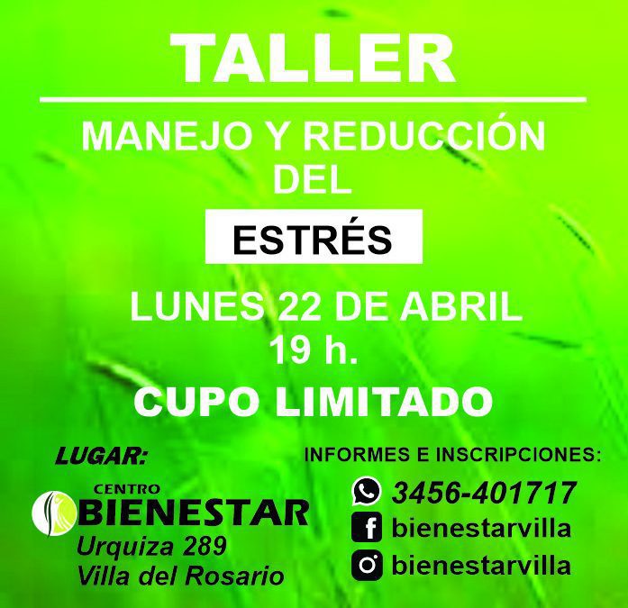 Villa del Rosario: Se viene una nueva edición del Taller de Manejo y Reducción del Estrés