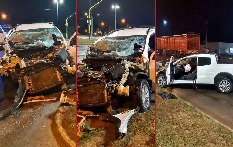 Fuerte choque entre un camión jaula y una camioneta conducida por un menor de edad