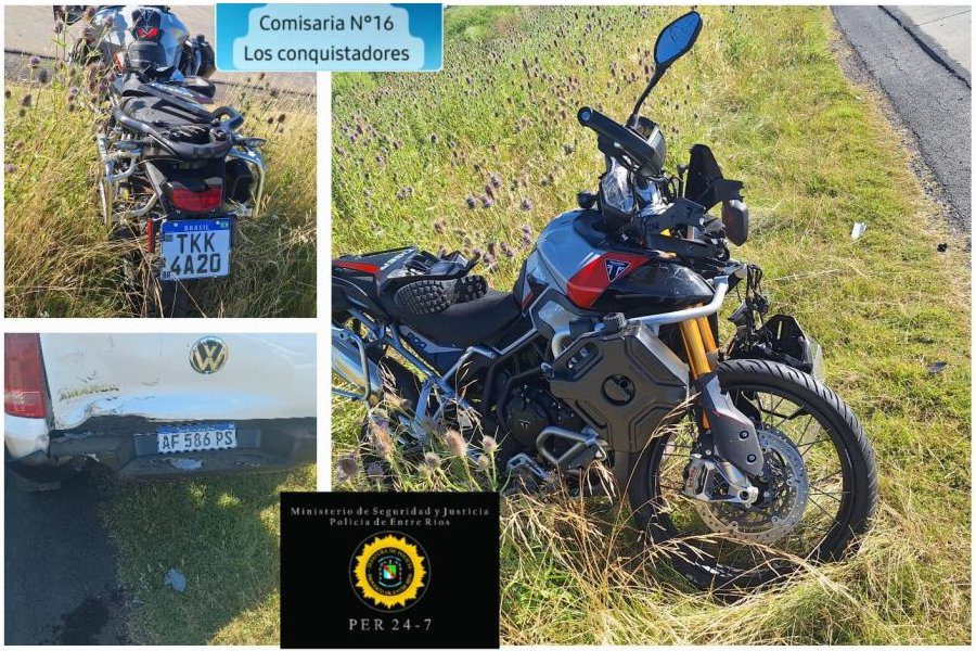 Los Conquistadores: motociclista brasileño sufrió múltiples fracturas al chocar con una camioneta en la Ruta 127