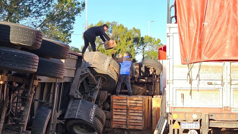 Un camión de Villa del Rosario cargado con naranjas volcó en Santa Fe: El chofer resultó ileso