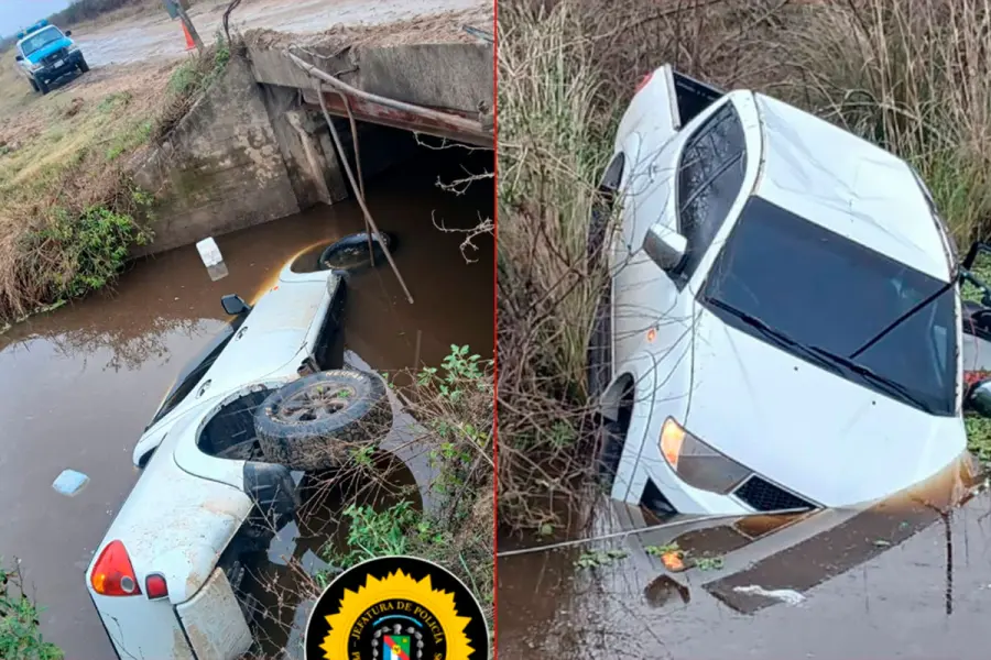 Ruta 1: Camioneta en la que viajaba una familia despistó, cayó a un arroyo y quedó semisumergida