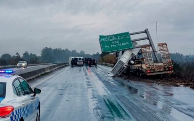 Autovía 14: Un auto estuvo a punto de ser aplastado por un camión que era transportado por otro vehículo
