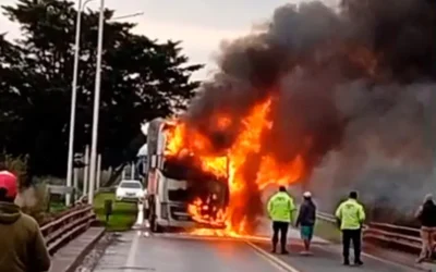 Un camión cargado con verduras se incendió en plena ruta entrerriana